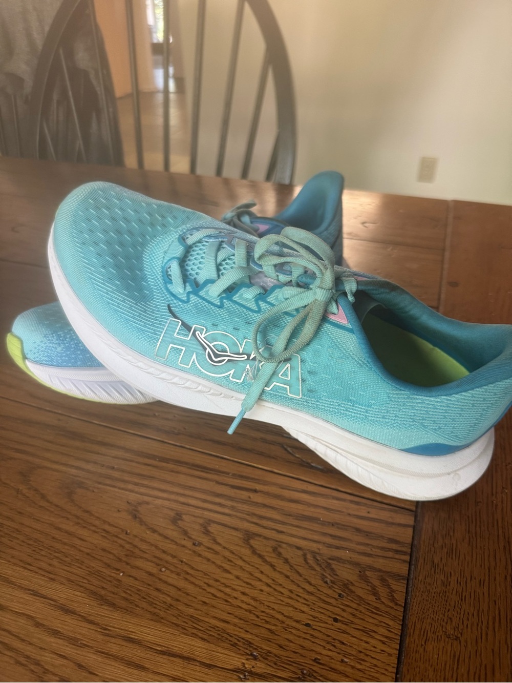 Hoka aqua/teal women's running shoes